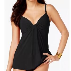 Miraclesuit NWT Rock Solid Marina Tankini Top Black Size 12 Adjustable Strap